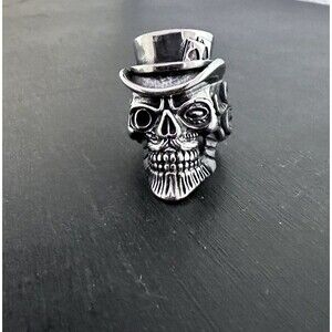 Skull Top Hat Mens Ring Size 10 Stainless Steel Rock Biker Gothic Kingpin Voodoo